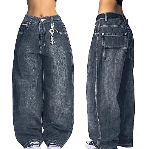 EMMIOL Women Boyfriends Hip Hop 90s Vintage Baggy Jeans Loose Denim Pants Mid-Low Waist Jeans - Image 1