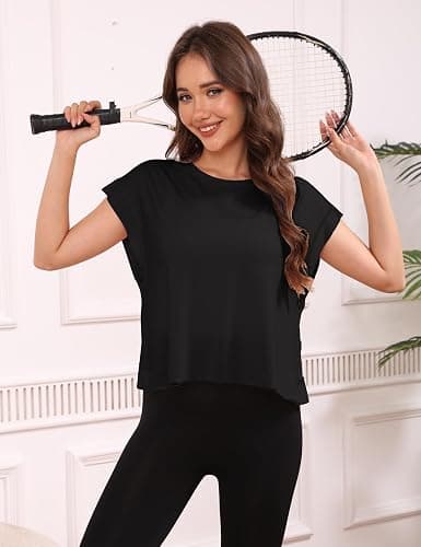 Fhniepan Open Back Tops for Women Oversized Short Sleeve Workout T Shirts Backless Y2k Athletic Crop Running Tees thumbnail 5