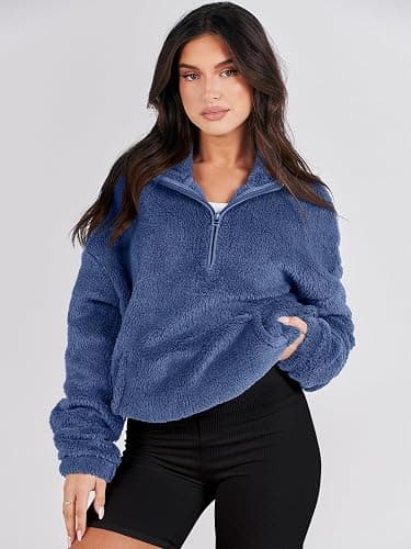 ANRABESS Sweatshirt for Women Zip Up Hoodies Cropped Pullover Fleece Hooded Sherpa Sweaters Tops 2025 Fall Winter Clothes thumbnail 6