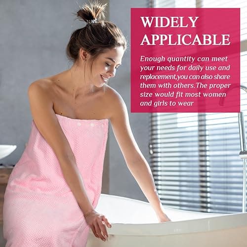 Tigeen 4 Pcs Spa Wrap Towel Wrap for Women Spa Robe with Adjustable Closure Elastic Top Lightweight Wraps for Bath Shower(M,Pink) thumbnail 5