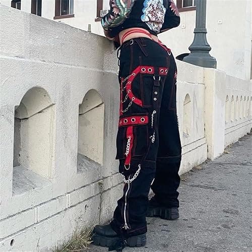 Women Y2K High Waisted Jeans Gothic Baggy Gothic Cargo Jeans Wide Straight Leg Punk Denim Pants Loose Trousers Streetwear thumbnail 4