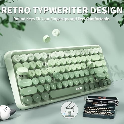 FELiCON Ajazz 308i Kabellose Retro Tastatur, Bluetooth Silent Cute Computer Tastatur mit Runder Punk Tastenkappe, Matte Textur Kompakte 84 Keys, QWERTY, Typewriter Design für PC, Laptop, Mac - Grün thumbnail 6