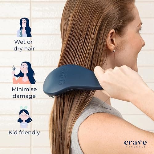 Crave Naturals Glide Thru Hair Brush - Detangler Brush for Curly, Straight, Wet or Dry Hair - Gentle Detangling Brushes for Adults, Kids, Toddlers - Hair Accessories for Women, 7.5"x3" - Blue thumbnail 5