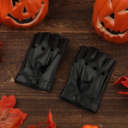KINBOM Halloween Fingerless Faux Leather Gloves, Breathable Fingerless Gloves Cosplay Woman Accessories Short Leather Gloves for halloween Evening Party Dance (Black) thumbnail 5