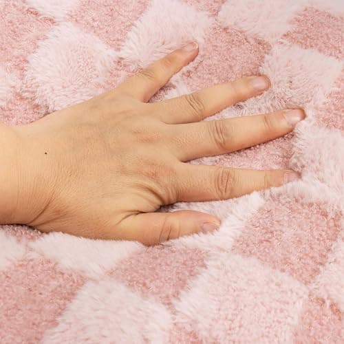 A Nice Night Faux Fur Reading Pillow,Checkered Fluffy Grid Plaid,Bed Wedge Pillow Large Adult Children Backrest with Arms for Bedrest,Pink thumbnail 7