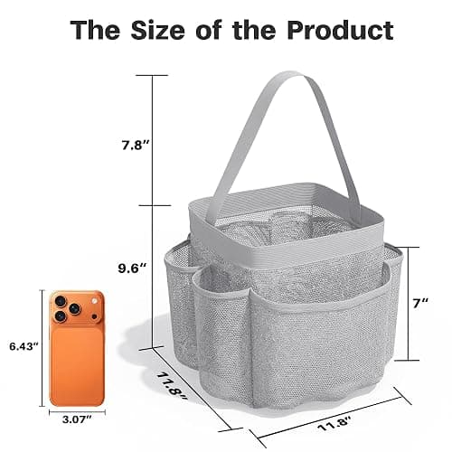 YASONIC Mesh Shower Caddy Portable for Dorm College Room Essentials, 8-Pocket Large Shower Bag with Single Handles, Hanging Shower Basket for Beach, Swimming, Bathroom, Beach, Grey thumbnail 2