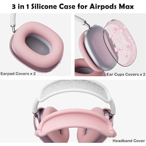 BlHMCASE Headphone Cover for AirPods Max, Cute Kawaii Ribbon Bow Clear Ear Cups Covers, Pink Silicone Ear Pad Case Headband Cover for Apple AirPods Max thumbnail 7