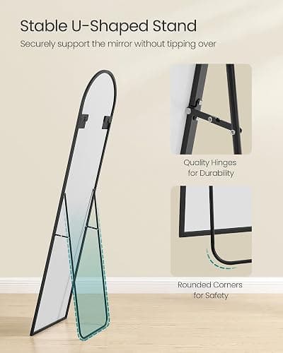 SONGMICS Full Length Mirror, 150 x 40 cm, Arched Full Body Mirror with Stand, Aluminium Alloy Frame, Tempered Glass, for Bedroom, Living Room, Cloakroom, Ink Black LFM035B01 thumbnail 6