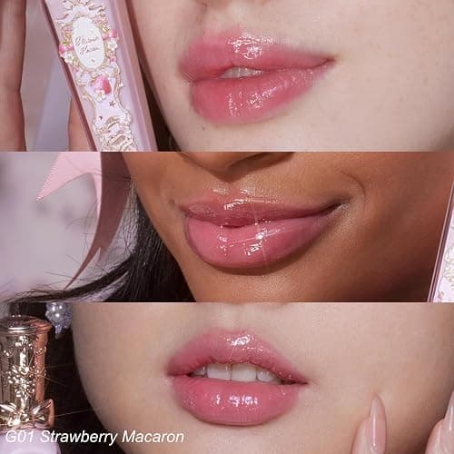 Flower Knows Violet Strawberry Rococo Glowy Lip Gloss 3-Piece Set,G01+G02+G03 with Canvas Tote Bag & Hair Clip,Moisturizing Lip Oil,Hydrating Lip Plumper Makeup for Girls & Women thumbnail 3