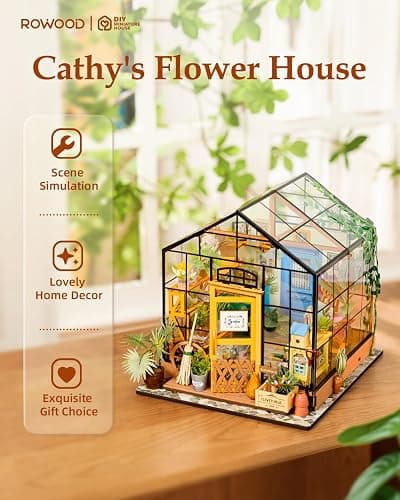 Rowood Miniature House Kit, DIY Miniature Greenhouse Dollhouse Kits for Adults, Mayberry Street Miniatures, Wooden Crafts for Adults, Gifts on Birthday Christmas - Cathy's Flower House thumbnail 4