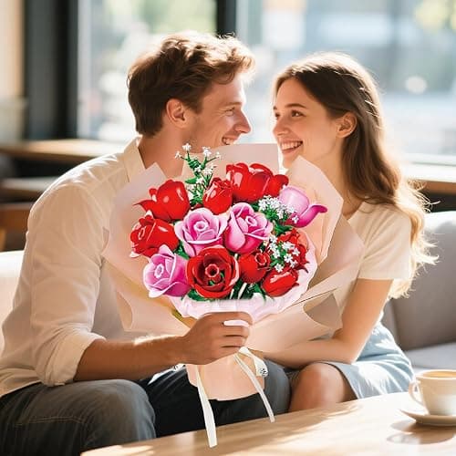 HOGOKIDS Flowers Bouquet Building Set with Lights - 16 Roses Bouquet Botanical Building Blocks Artificial Pink Roses Flower for Home Decor Christmas Birthday Gifts for Girls Adults - 387PCS (Pink) thumbnail 9