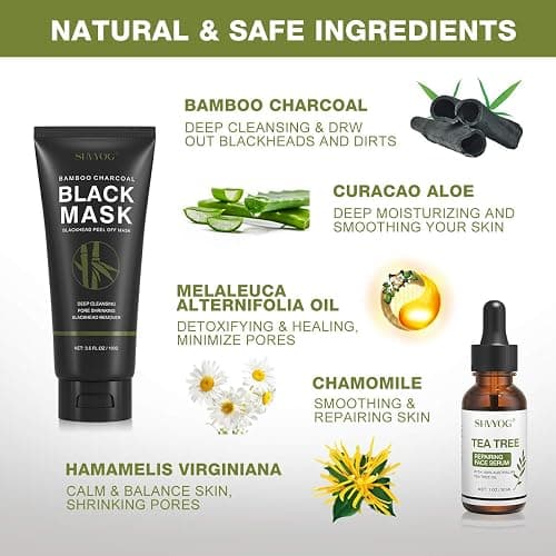 Blackhead Peel Off Face Mask, SHVYOG 3-in-1 Blackhead Remover Charcoal Mask with Brush & Tea Tree Serum, Purifying Deep Cleansing Black Mask for Blackheads, Dirt, Acne, Pores Shrinking (100g+30ml) thumbnail 2