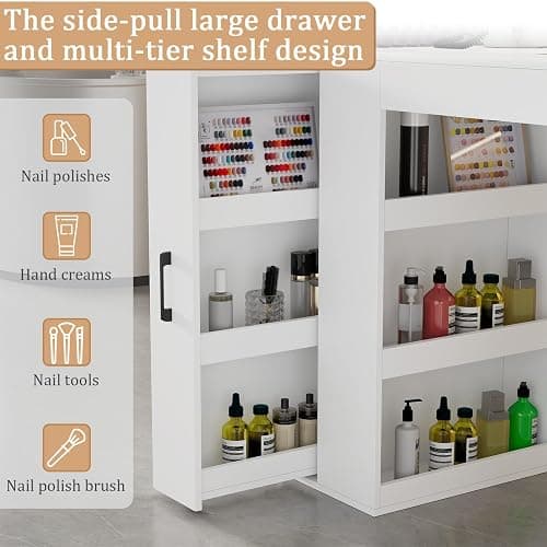 Annzoe Professional Nail Desk for Nail Tech with Storage Cabinet and Fan – Modern Nail Table for Salon, Nail Tech Table with Drawer, Armrest & Dust Collector,Manicure Table Nail Desk thumbnail 4