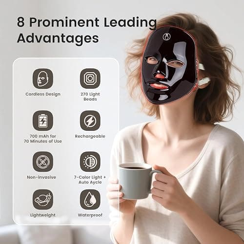 SUERBEATY Red Light Mask For Face, 7-1 Colors Red Light Face Mask | Facial Skincare At Home, Cordless, Portable and Rechargeable,Black thumbnail 5