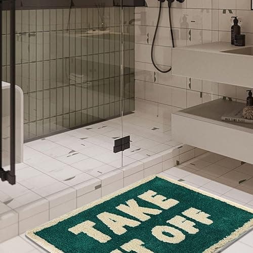 Bazasa Cute Bath Mat 32"×20" Green Bathroom Rugs with Off-White Letter Take It Off Funny Bath Rugs Machine Washable Shower Rug Non Slip Absorbent Microfiber Mats for Bathroom, Shower, Bathtub thumbnail 6