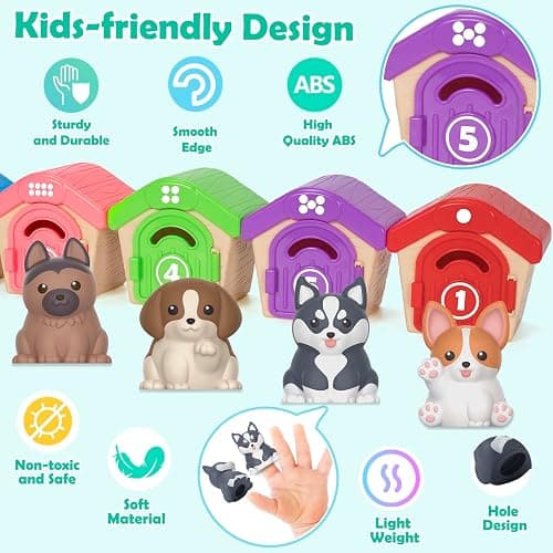 Aigybobo Learning Toys for Toddlers 1 2 3 Year Old, 20 Pcs Pet Dog Toys for Kids, Animal Counting Matching Sorting Fine Motor Educational Playset, Puppy Gifts for Baby Boys Girls Age 12-18 Months thumbnail 5