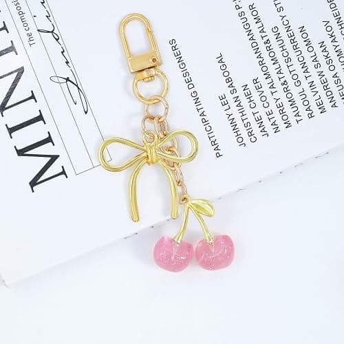 SKYFUN Tiny Cherry Keychain Cute Red Black Pink Cherry Key Chain for Women Glitter Small Bag Charms Car Keys Accessories thumbnail 6