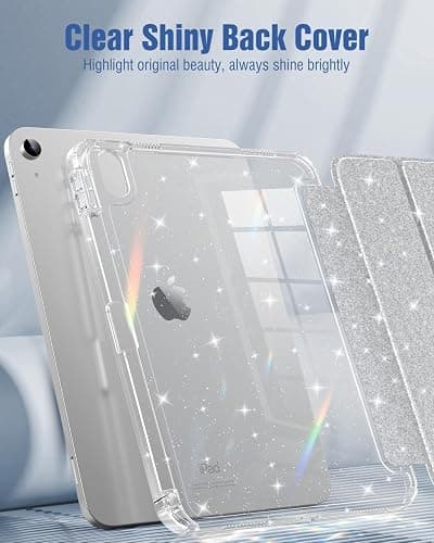 MoKo Glitter Case for iPad (A16) 11th/10th Gen 2025/2022, Glitter Silver | Trifold Stand Folio Case Sparkly Glitter Smart Cover with Pencil Holder Auto Wake/Sleep Soft Flexible TPU bling Cover thumbnail 3