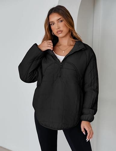 Daacee 2025 Oversized Lightweight Quilted Pullover Jacket for Women Half Zip Up Puffer Jackets Padded Outwear XS-2XL thumbnail 2