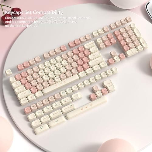 Womier Keycaps - Pink Cute PBT Keycaps MOA Key caps Set | Dye-Sublimation Custom Keyboard Caps for 61/64/68/84/87/100/104/108 Cherry MX Mechanical Keyboard (Pink) thumbnail 4