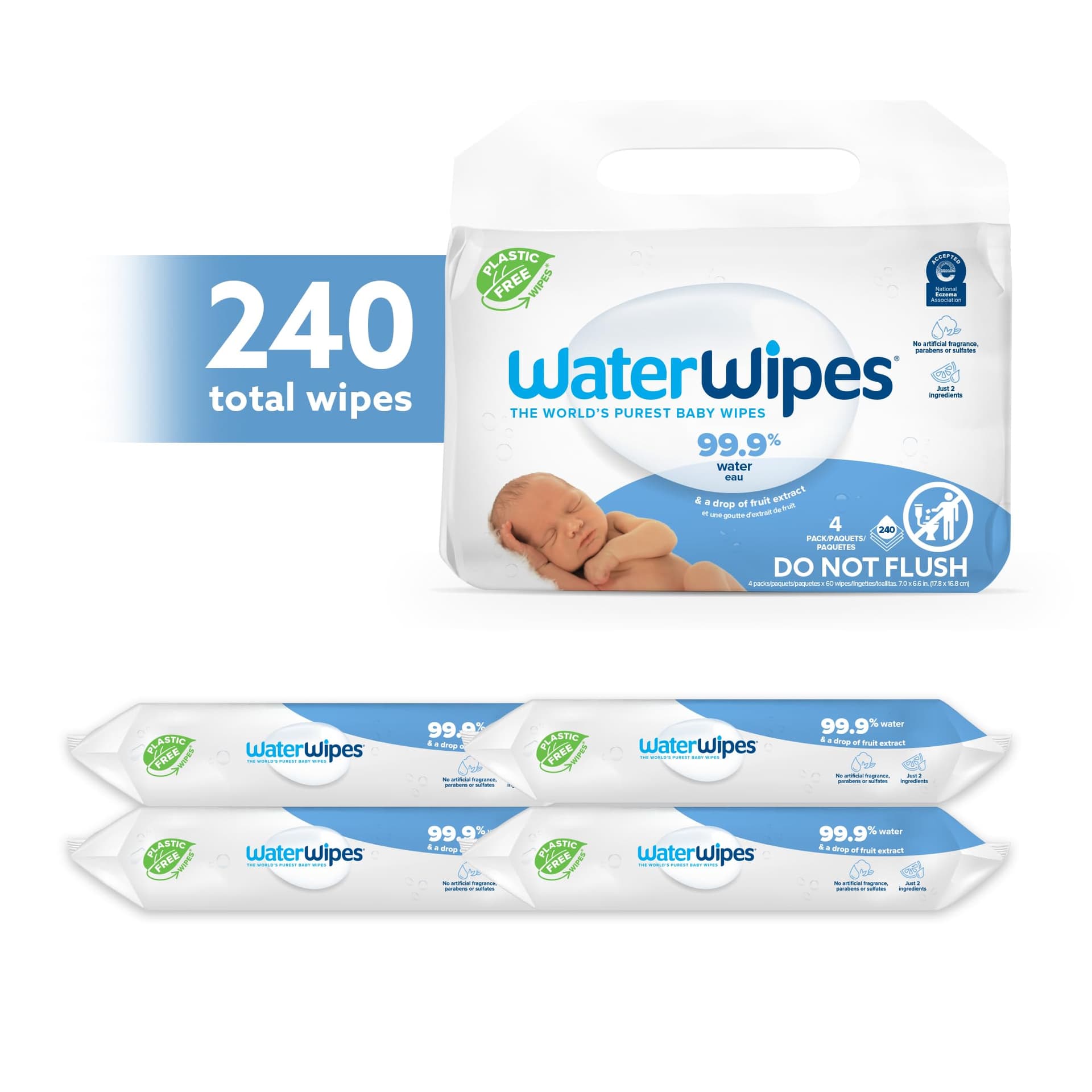 WaterWipes 240 Pack, Biodegradable Baby Wipes, 99.9% Water Based Wet Wiped, Unscented & Hypoallergenic, For Sensitive Skin & Newborns (4 packs x 60 wipes) - 60 count (Pack of 4) thumbnail 2