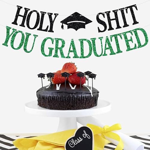 Congrats Grad 2026 Banner, You Did It Hanging Decorations, Class of 2026 Graduation Party Decorations Supplies Green and Black Glitter thumbnail 5