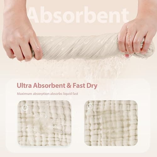 Unnivoll Hooded Baby Towels for Newborn - 2 Pack, 100% Muslin Cotton, Baby Bath Towels with Hood, Soft and Absorbent for Girls Infant, Toddler and Kids, Large 32x32 Inches, Newborn Essential thumbnail 6