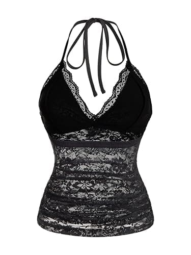 SHENHE Women's Y2k Lace Halter Top Tie Backless Deep V Neck Sexy Fitted Crop Top thumbnail 2