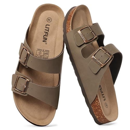 Litfun Unisex Cork Footbed Sandals Summer Slip On Slides for Women Men | Adjustable Buckle, Comfortable Sandals With Arch Support, Beach Casual Style thumbnail 4