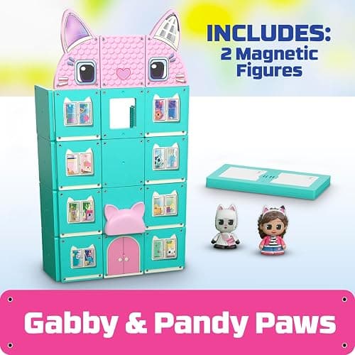 Tile Town Gabby’s Dollhouse 35-Piece Magnetic Tile Playset, Interactive STEM Magnetic Tiles Toys, Includes Gabby & Pandy Paws Figures, Action Tiles thumbnail 3