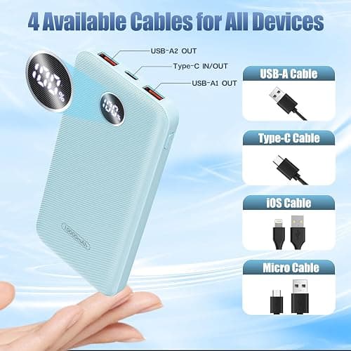 Byobyc Portable Charger, Compact 10000mAh Power Bank with Type-C Cable, 22.5W Fast Charging External Battery Pack with LED Digital Display for iPhone, Android (Blue) thumbnail 4