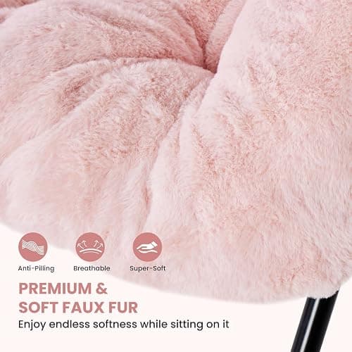 Simple Deluxe Oversized Square Moon Chair for Adults, Soft Faux Fur Folding Lounge Chair with Sturdy Steel Frame, Comfortable Reading Gaming Chair for Living Room, Bedroom, Pink thumbnail 4