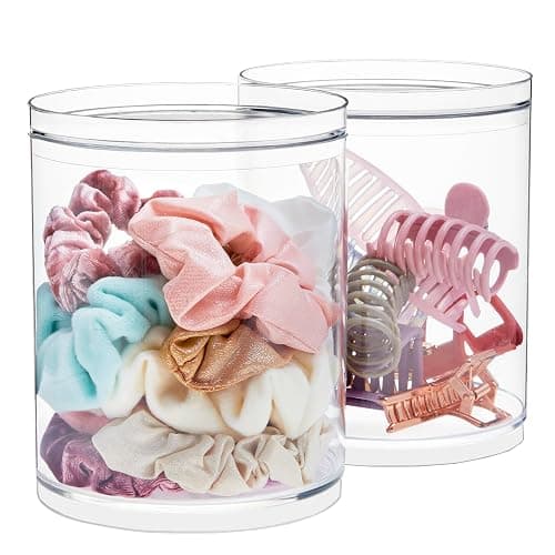 STORi Bella Tall Scrunchie Holder | Stackable Clear Plastic Container (Set of 2) Round Vanity Storage Organizers with Lids for Hair Accessories & Beauty Supplies | Made in USA - Image 1