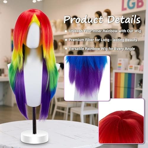 Aqltidiz Rainbow Synthetic Long Straight Colorful Cosplay Wig - Gorgeous Outfit for Anime Costume Party thumbnail 3