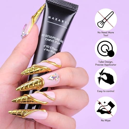 Makartt 3D Nail Gel and Chrome Nail Powder Kit, Sculpting Gel for Nail Art, 15g DIY Craving Gel, No wipe 3D Molding Gel and Metallic Chrome Powder Set for Nails Decoration Manicure Pedicure Use - clear & chrome thumbnail 3