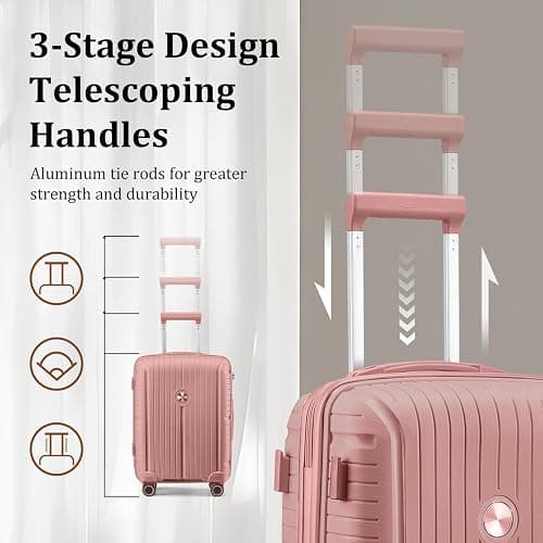 Joyway Luggage Sets 5 Piece PP Hardshell Carry on Suitcase, Travel Lightweight Carry-on with Double Spinner Wheels and TSA Lock, Rose Gold thumbnail 5