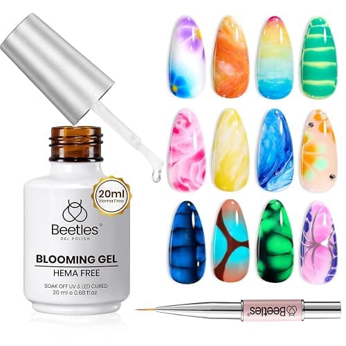 Beetles Blooming Gel Nail Polish, 20ml Hema-Free Clear UV LED Blossom Gel Polish for Spreading Effect Marble Natural Stone Watercolor Floral Soak off Uv DIY Manicure Large Capacity - 0-0-20ml Hema Free Nail Blooming Gel - Image 1