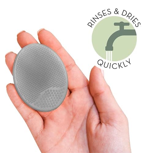 S&T INC. Exfoliating and Massaging Cradle Cap Bath Brushes for Baby, Silicone - 2 Inch x 2.5 Inch, Grey and Teal, 2 Pack thumbnail 2
