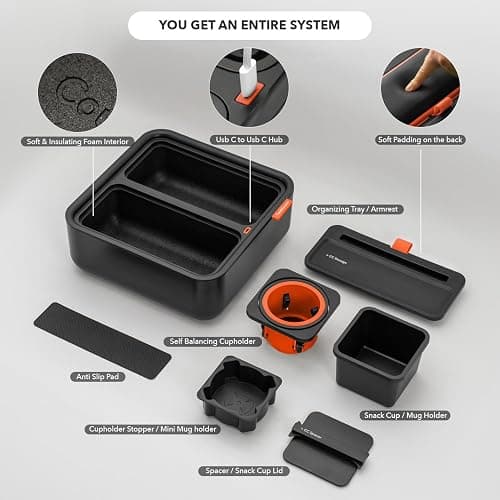 CouchConsole Original Tray - Drinks & Snacks Sofa Caddy with Armrest, Table with Phone Stand- TV Remote Control Storage and Organizer - for Living Rooms, RV, and Cars, Black/Orange thumbnail 4