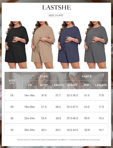 Lastshe Womens Plus Size Pajama Set 2 Piece Soft Short Sleeve with Pockets Summer Shorts Sleepwear Knit Pjs Lounge Set thumbnail 6