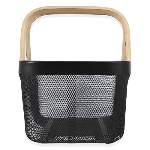Cheardia 2 Pack Picnic Baskets, Metal Mesh Harvest Basket with Foldable Wooden Handle, Rectangle Garden Storage Basket Bin for Vegetable Fruit Garden Kitchen Cabinet Picking Gathering thumbnail 6