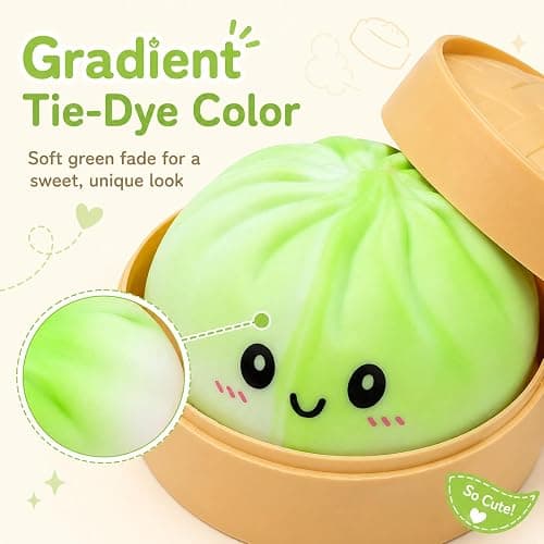 Crossunx Fruit Scented Dumpling Squishies Stress Balls, Green Tie-Dye Squishies Dumpling Fidget Sensory Toy with Food Steamer, Squeeze Dough Ball for Stress Relief, Stretchy Desk Toys Gift thumbnail 3