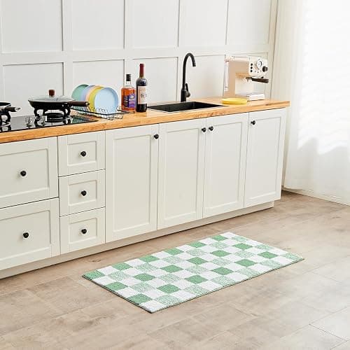 CozeCube Bath mats for Bathroom Non Slip, Fluffy Absorbent Microfiber Bath mat Washable, Aesthetic Bathroom Rugs, Large Sage Green Checkered Bath mat, Sage Green, 36" x 24" thumbnail 6