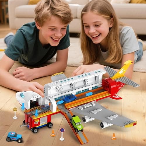 HOGOKIDS 2 Style City Airplane Building Set with LED Light - Large Plane Building Blocks Switch Passenger & Cargo Projectile Toy with 3 Cars, Planes Model Toys Gifts for Adults Boys Girls Age 6-12+ thumbnail 8