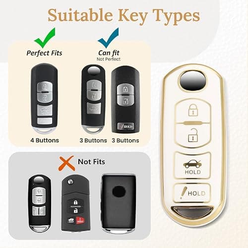 Coverforkey for Mazda Key Fob Cover with Upgraded Anti loss Durable Metal Keychain, Fashionable Soft Case for Mazda 3 Mazda 6 CX-3 5 9 CX-12 MX-5 Scion iA (4 buttons) (Gold, A1) thumbnail 5