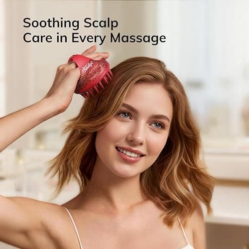 Sndyi Scalp Massager Shampoo Brush, Scalp Scrubber with Soft Silicone Bristles, Scalp Exfoliator for Dandruff Removal, Scalp Massager for Hair Growth, Wet Dry Hair Brush, Red-Limited Edition thumbnail 6