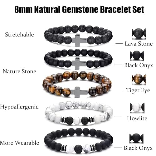 Crgwxzl Cross Bead Bracelet for Men Women,8mm Tiger Eye, Lava Rock, Black Obsidian Healing Crystal Beaded Bracelets,Natural Protection Stone Bracelets Jewelry Gifts for Men Women thumbnail 3