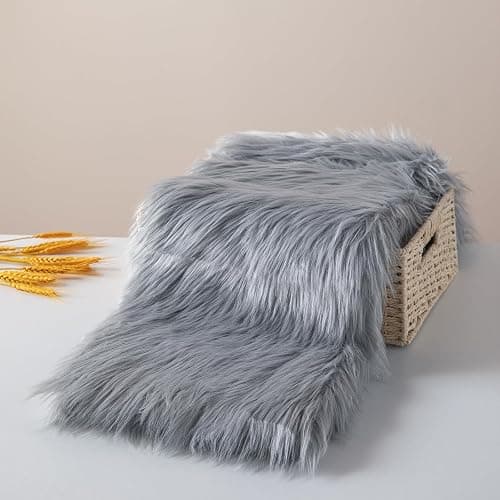 Faux Fur Fluffy Crafts Fabric 23.6x59 inch Grey, Long Pile Shaggy Fur Fabric for Costume, Halloween Decoration, Home Sewing, Craft Arts Supply, Upholstery, Christmas Plush Furry Material thumbnail 2