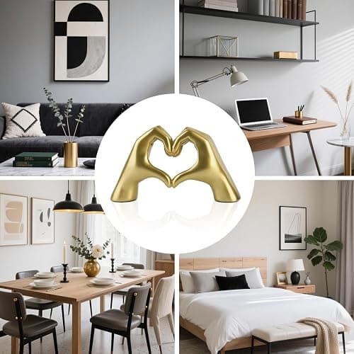 Small Heart Hands Sculpture Gold Home Decor Unique Love Statue Ornament for Living Room, Bedroom, Bookshelf, Office, Coffee Table, Wedding Gift thumbnail 7