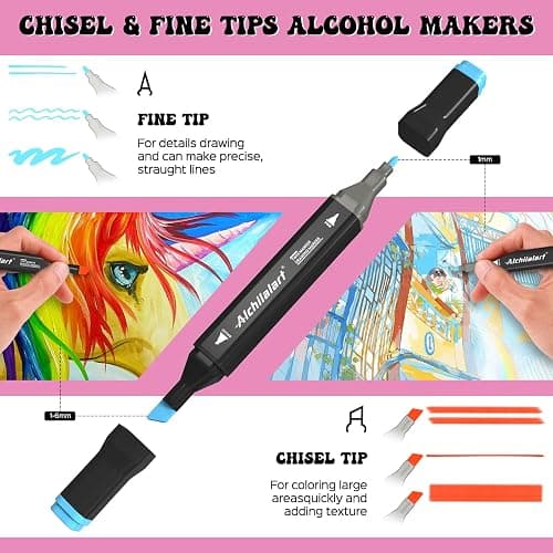 alchilalart 80-Colors Alcohol Based markers, Alcohol Markers Set, Dual Tip Alcohol Sketching Drawing Markers Animation for Adults thumbnail 3